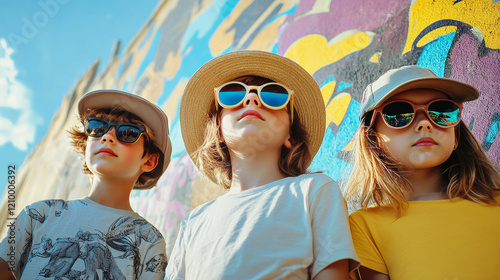 Fashion summer look kids outdoors.