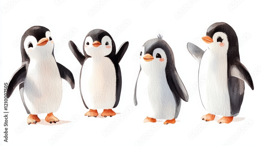 Naklejka premium Adorable and Playful Illustrations of Little Penguins in a Simple and Cute Design for Children’s Art Projects