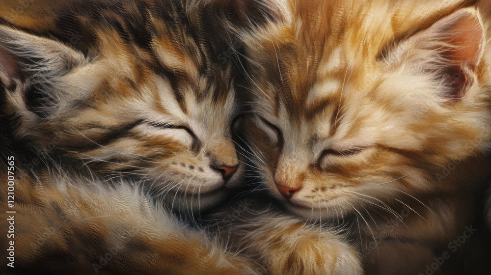 Close-up of soft fluffy kittens cuddling together, warm and inviting, highly detailed fur, gentle and heartwarming, natural background Close-up of soft fluffy kittens cuddling together, warm and inviting, highly detailed fur, gentle and heartwarming, natural background