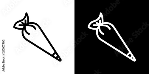 Pastry bag icons set in thin black and white liner strokes