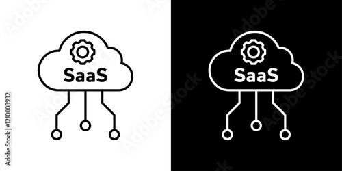 Saas icons set in thin black and white liner strokes