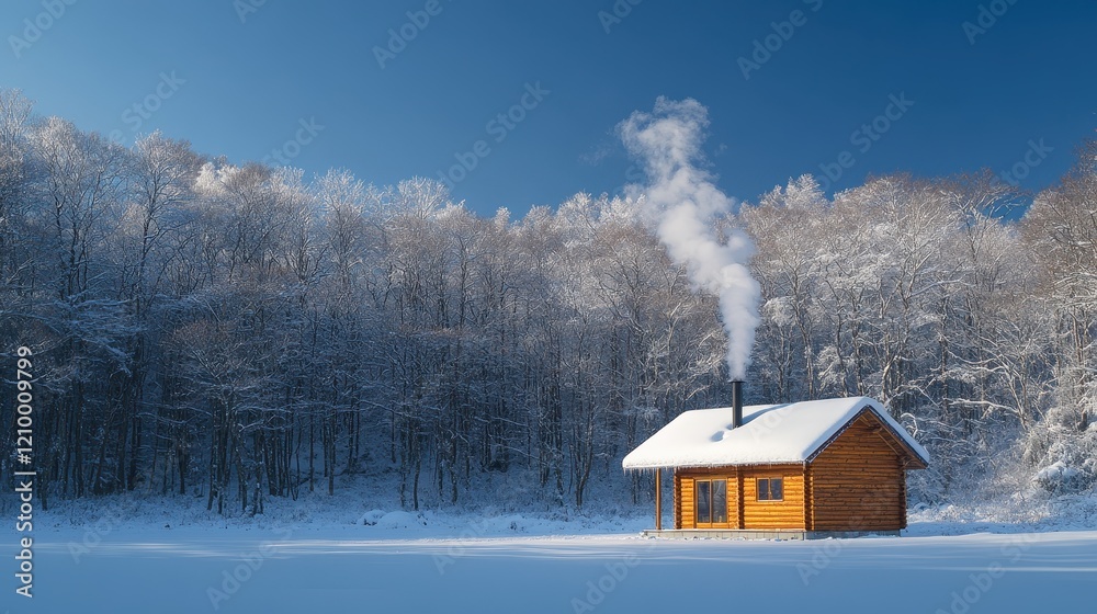 Cozy Wooden Cabin Surrounded by Snowy Forest Landscape Cozy Wooden Cabin Surrounded by Snowy Forest Landscape