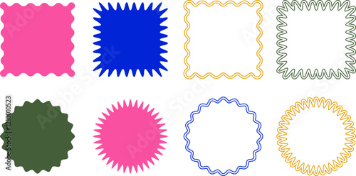Set colorful geometric minimalist groovy frames and outline borders
