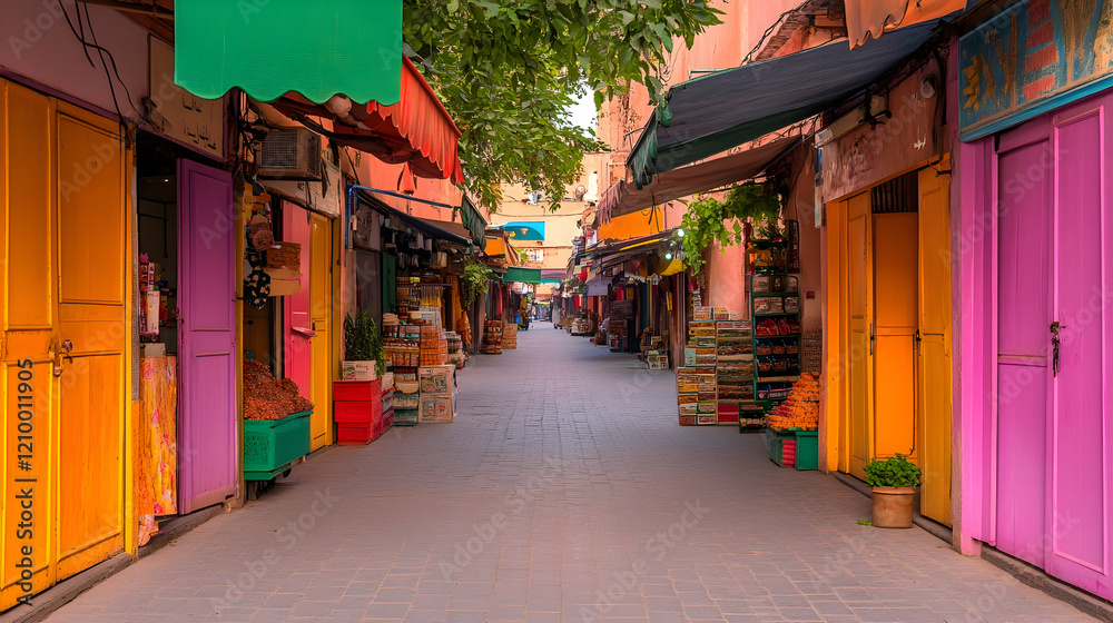 Fototapeta premium Wildes Verkehrschaos in der Medina von Marrakesch. Geschäftige Straße neben den Souks und Märkten zum Einkaufen.
