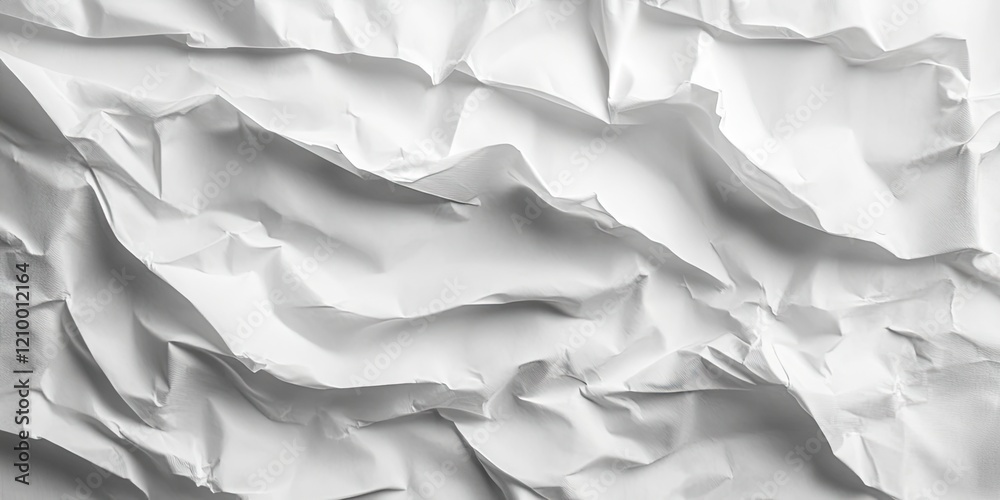Crumpled white paper texture in soft gray tones with varied folds and creases outlined against a clean background emphasizing depth and shadows. Crumpled white paper texture in soft gray tones with varied folds and creases outlined against a clean background emphasizing depth and shadows.