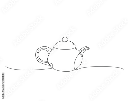One continuous line drawing tea pot vector illustration. Abstract tea pot monoline design.