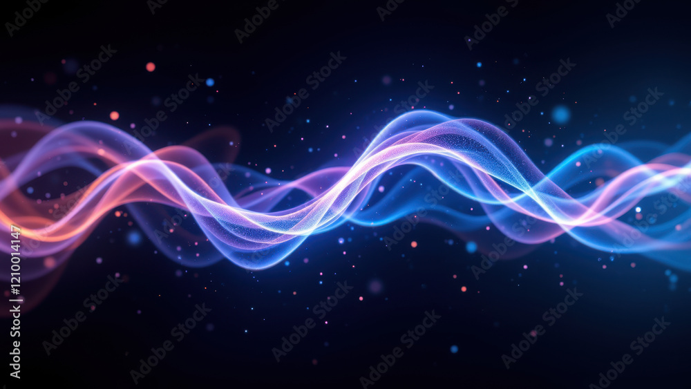 Obraz premium Elegant AI technology abstract graphic with a dark background and blue glowing shapes forming a dynamic wave-like pattern, symbolizing digital connectivity or innovation.