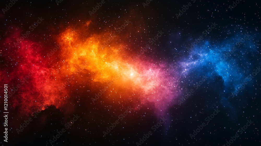 Fototapeta premium Cosmic Fire and Ice: A breathtaking nebula, swirling with vibrant hues of fiery orange and cool blue, creates a celestial dance of color and energy amidst a backdrop of countless stars. 