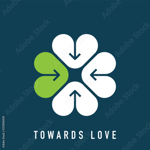 Modern logo with heart arrows to the center. inward target company logo template. vector