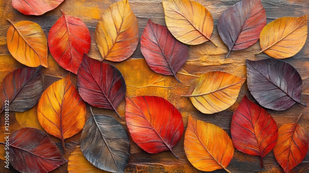 Close-up of vibrant autumn leaves on a wooden background, warm colors, highly detailed, peaceful and inviting, seasonal and rustic, calm and festive, tranquil and beautiful Close-up of vibrant autumn leaves on a wooden background, warm colors, highly detailed, peaceful and inviting, seasonal and rustic, calm and festive, tranquil and beautiful