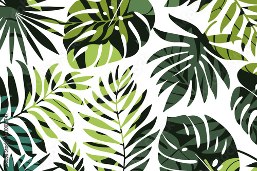 Green tropical leaves create an abstract design. Minimalistic trendy background.
