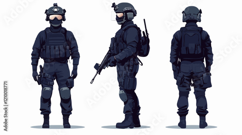 Flat illustration of police special forces. SWAT. Man in police uniform.
