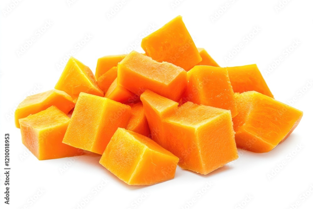 papaya chunks on white background MONA
