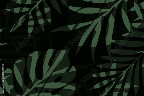 Green tropical leaves create an abstract design. Minimalistic trendy background. photo