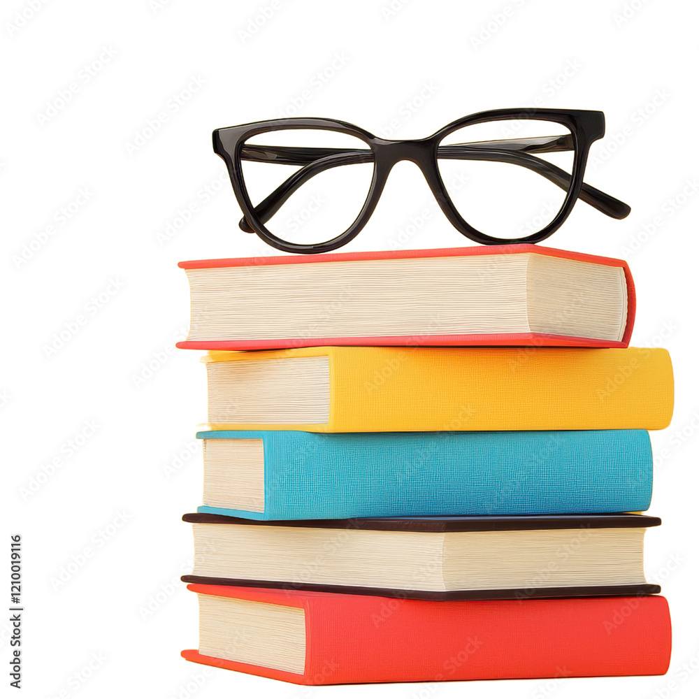 Stack of Colorful Books with Eyeglasses on Top Stack of Colorful Books with Eyeglasses on Top