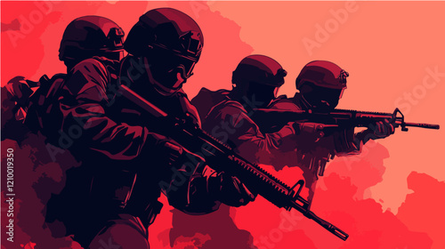 Flat illustration of police special forces. SWAT. Man in police uniform.