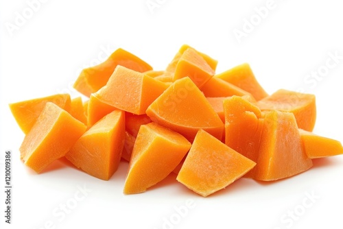 papaya chunks on white background MONA
