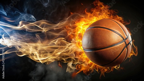 Basketball in Flames with Dramatic Smoky Background photo