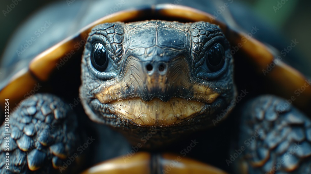 Obraz premium Tortoise portrait, jungle background, wildlife documentary