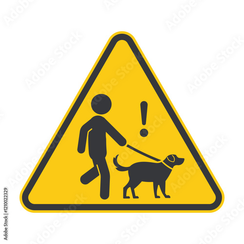 Isolated dog leash or rope strap is mandatory caution triangle sign, canine, k9, pet, animal signage