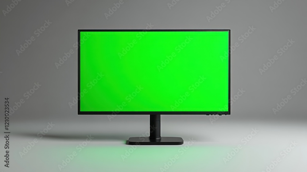 A blank green screen monitor on a simple stand, ready for content display. A blank green screen monitor on a simple stand, ready for content display.
