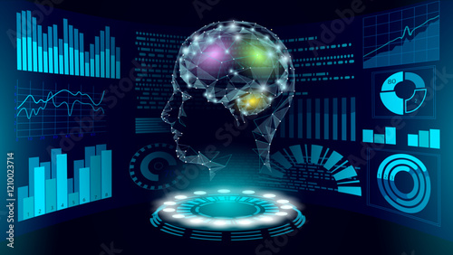 Wallpaper Mural Virtual assistant HUD user display technology. AI artificial intelligence robot support. Chatbot human brain neural network low poly vector illustration Torontodigital.ca