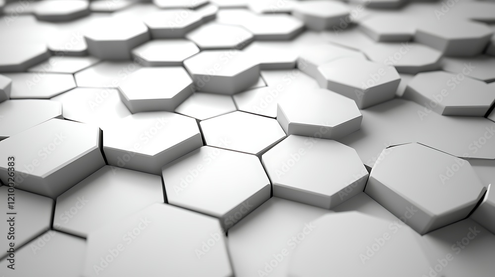 Abstract Hexagon Pattern: A mesmerizing close-up of an abstract 3D rendering featuring a chaotic yet organized pattern of white hexagons, creating a dynamic and visually engaging texture. Abstract Hexagon Pattern: A mesmerizing close-up of an abstract 3D rendering featuring a chaotic yet organized pattern of white hexagons, creating a dynamic and visually engaging texture.