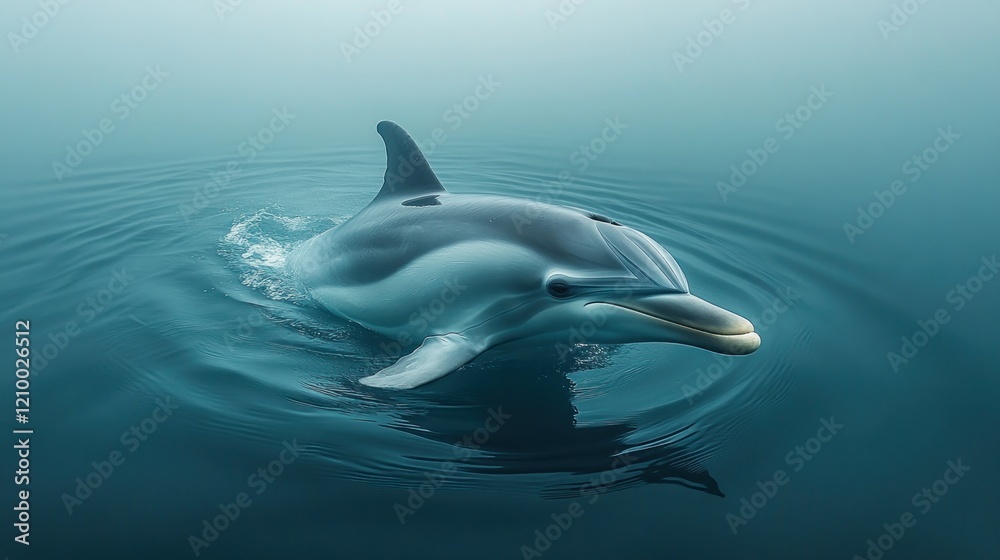 Obraz premium Dolphin swimming ocean mist calm water wildlife nature