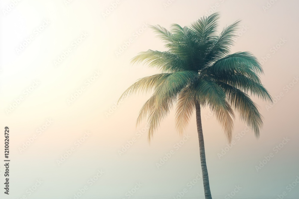 Obraz premium Sunrise Palm Tree Beach Haze Tropical Vacation