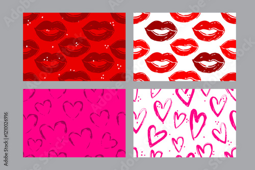 Valentine's Day set of patterns, trendy minimalistic seamless pattern design 