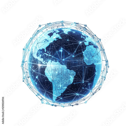 a stylized representation of the earth. showcasing a network of interconnected lines and nodes that symbolize global connectivity and technology the blue and black color scheme enhances the digital ae
