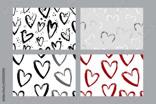 Valentine's Day set of patterns, trendy minimalistic seamless pattern design 