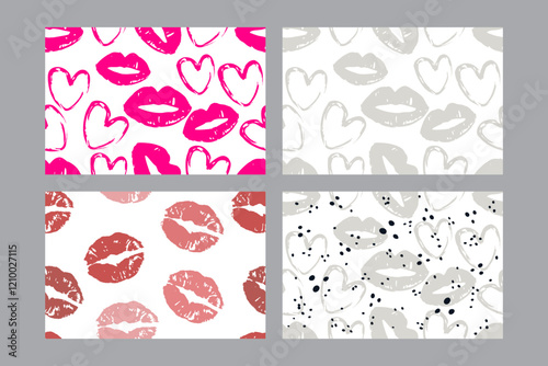 Valentine's Day set of patterns, trendy minimalistic seamless pattern design 
