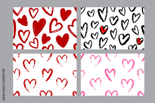 Valentine's Day set of patterns, trendy minimalistic seamless pattern design 
