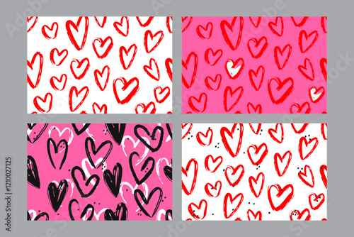 Valentine's Day set of patterns, trendy minimalistic seamless pattern design 