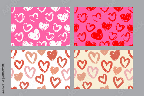 Valentine's Day set of patterns, trendy minimalistic seamless pattern design 