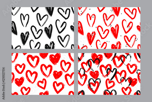 Valentine's Day set of patterns, trendy minimalistic seamless pattern design 