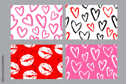 Valentine's Day set of patterns, trendy minimalistic seamless pattern design 