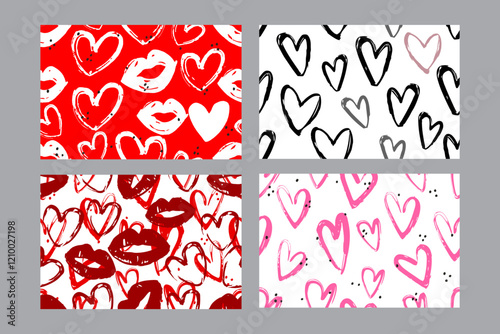 Valentine's Day set of patterns, trendy minimalistic seamless pattern design 