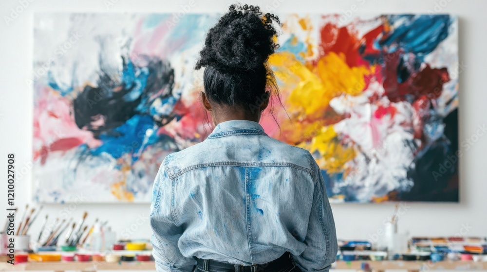 Fototapeta premium Passionate Embracing Colorful Expression on Canvas in Studio