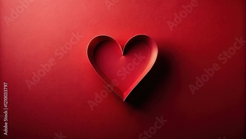 A crimson heart shape crafted from layered paper sits centrally on a rich red background, symbolizing affection and romance.