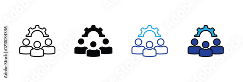 Business thin line icon set. Teamwork process symbols in flat. Customer search and care signs isolated on white. Leadership and creative icon in black. Vector illustration for graphic design, Web, UI.