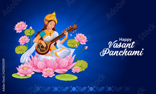 vector illustration of Goddess Saraswati for Vasant Panchami Puja of India