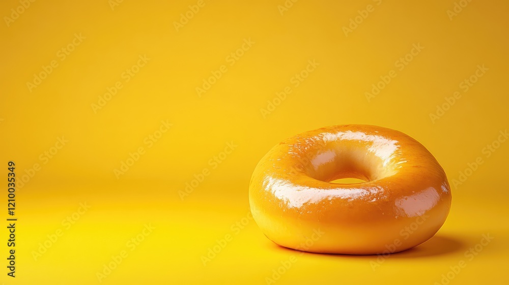 Glossy, glazed donut on yellow background Pastry dessert food photography Glossy, glazed donut on yellow background Pastry dessert food photography
