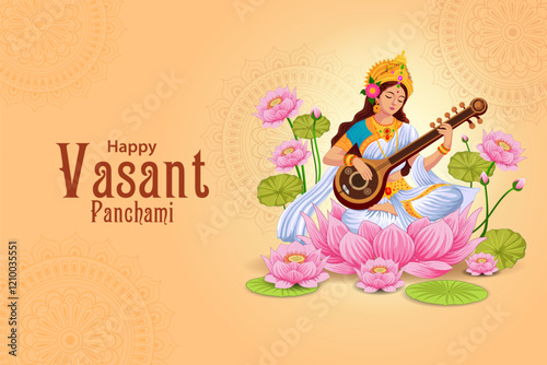 vector illustration of Goddess Saraswati for Vasant Panchami Puja of India