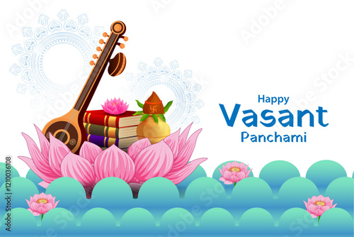 vector illustration of Goddess Saraswati for Vasant Panchami Puja of India