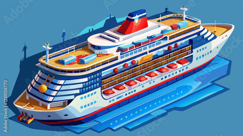  cruise ship , multi-deck expensive cruise ship , 2d, 3d, detailed, high quality