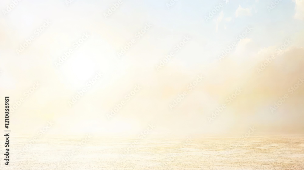 Obraz premium Sunrise over hazy ocean, calm waters, bright sky, peaceful scene, background for design