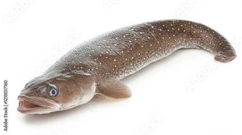 Fresh burbot fish studio shot, white background, seafood market, recipe ingredient