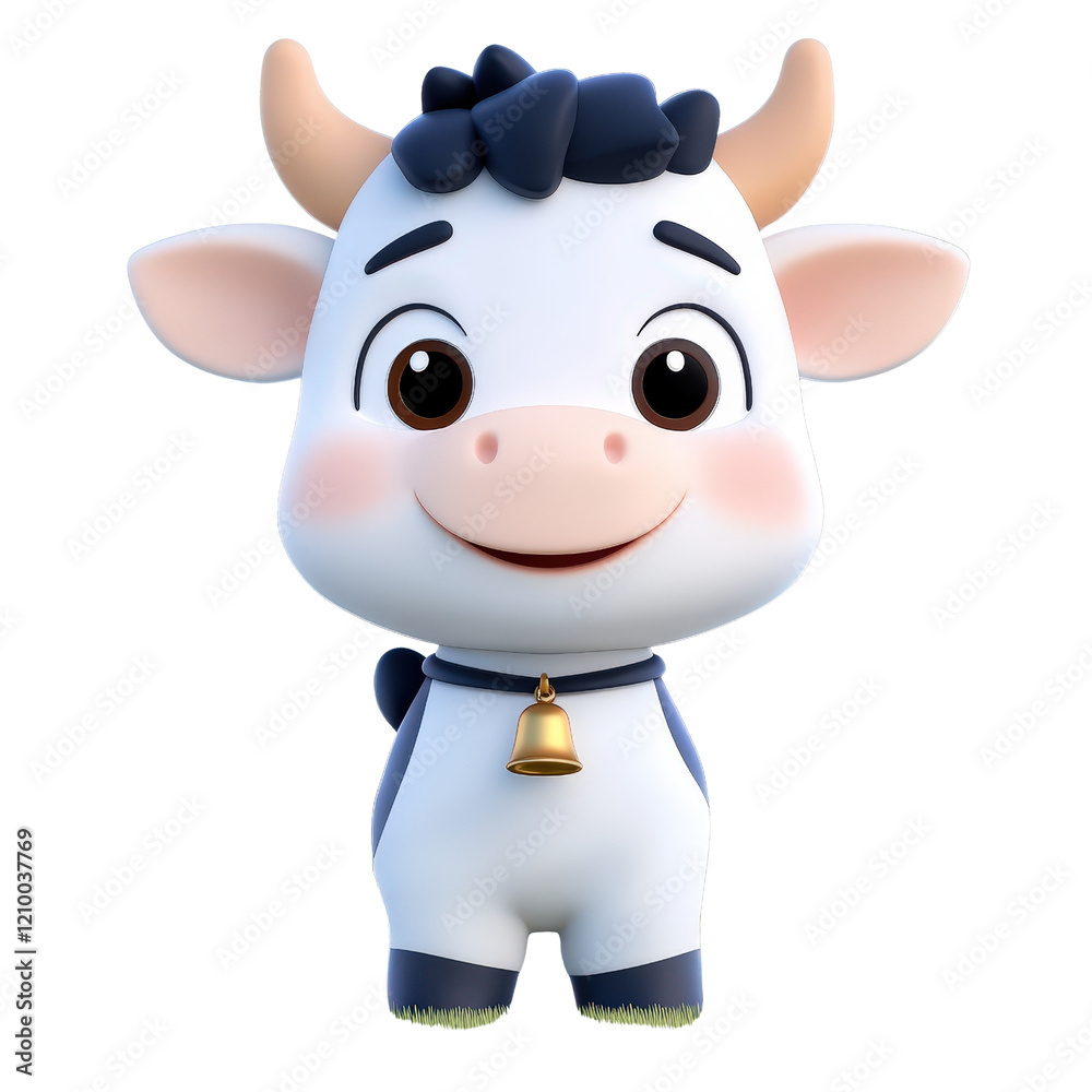 Fototapeta premium Cute Cartoon Cow Character with Big Eyes and Cheerful Smile